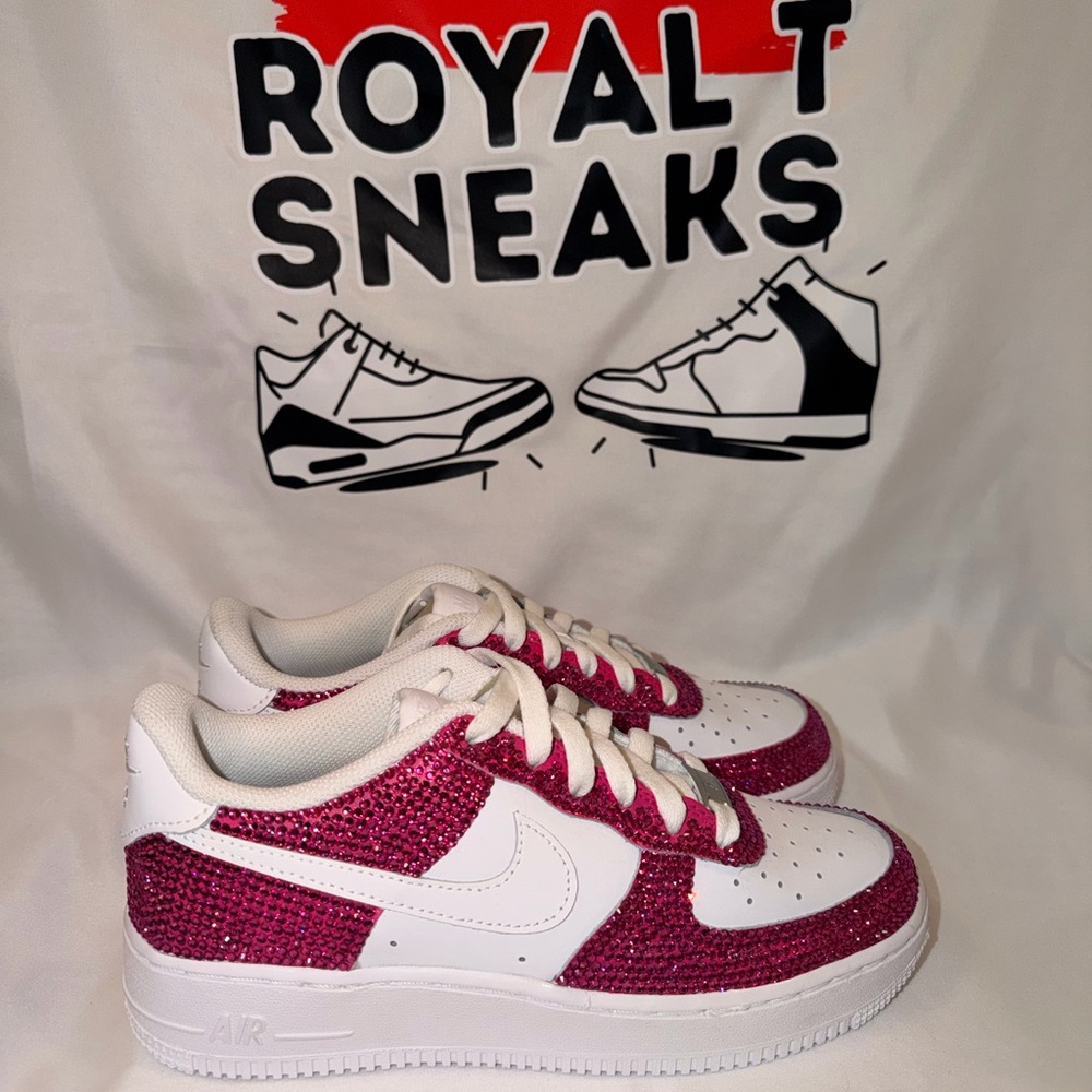 Custom White and Pink Air Force 1 Sneakers with Rhinestones
